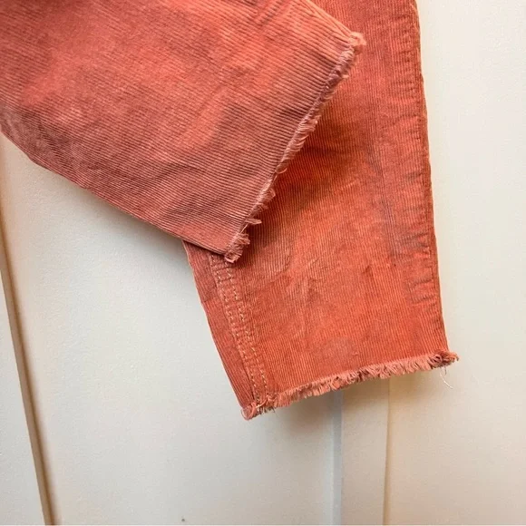 We The Free People Pink Coral Corduroy Jeans Size 27 Bohemian Raw Hem Skinny 70s - Picture 8 of 9